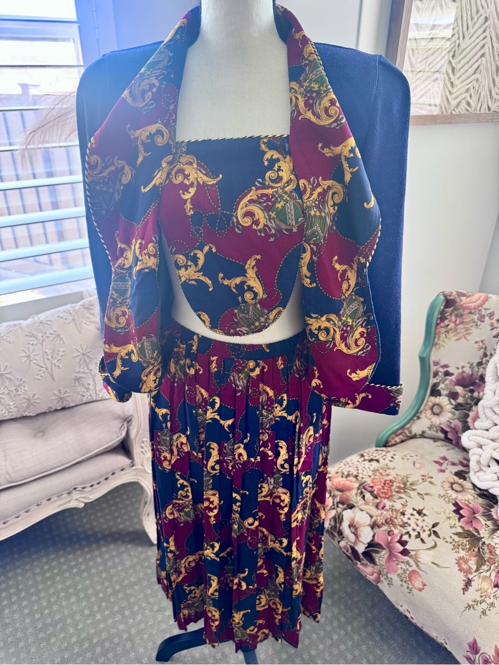 Vintage Jeffrey & Dara Rayon 2 Piece Skirt Set Petite 3/4 Made USA